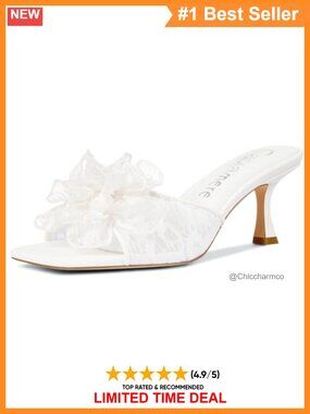 Floral Lace Mesh Kitten Heel Sandals Open Square Toe Slip On Mules